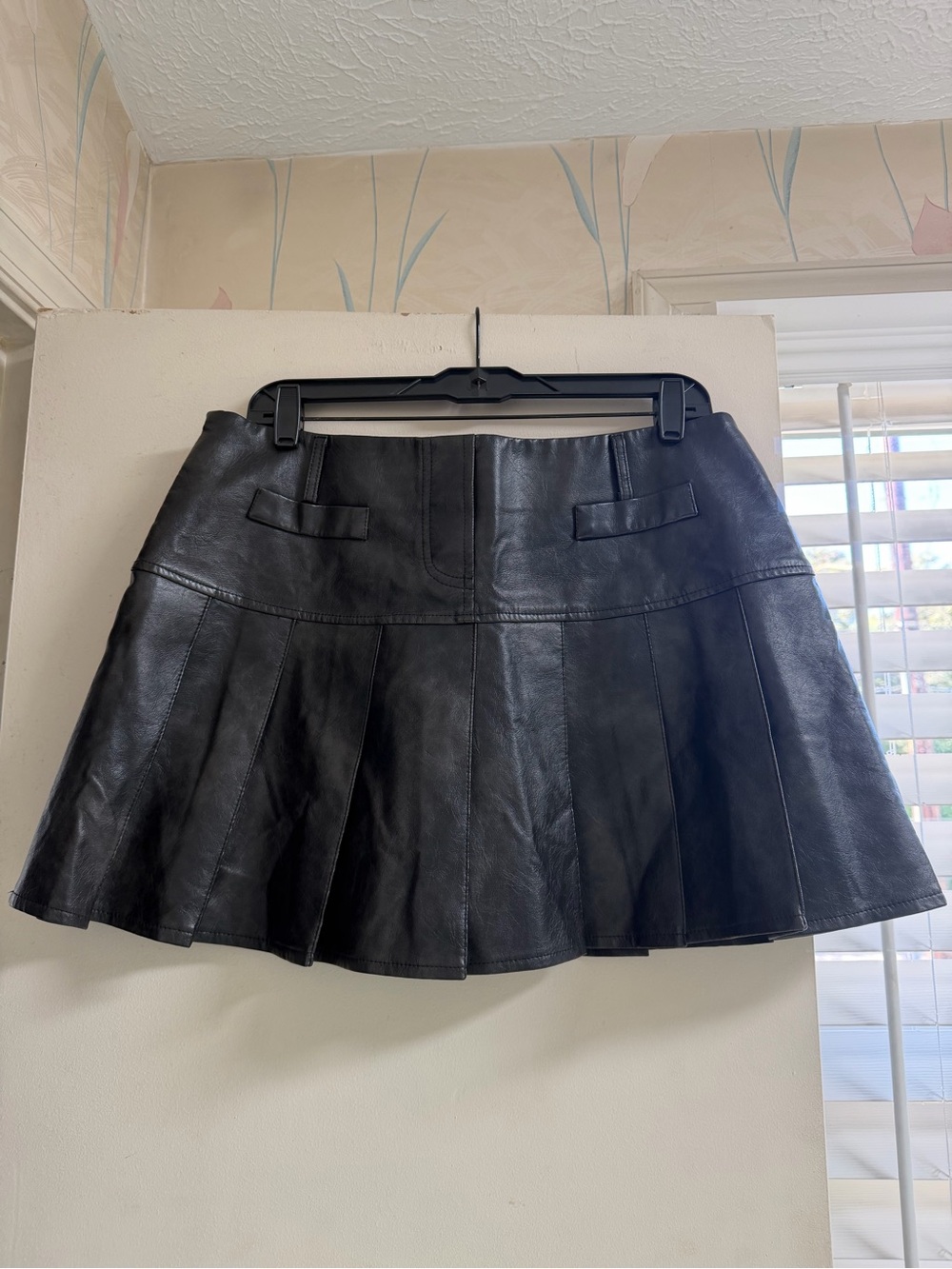 Black Faux Leather Pleated Mini Skirt - Women's Skirt